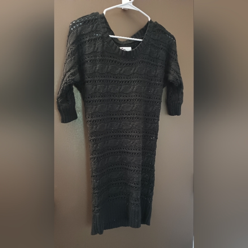 Black Cable Knit Tunic Sweater